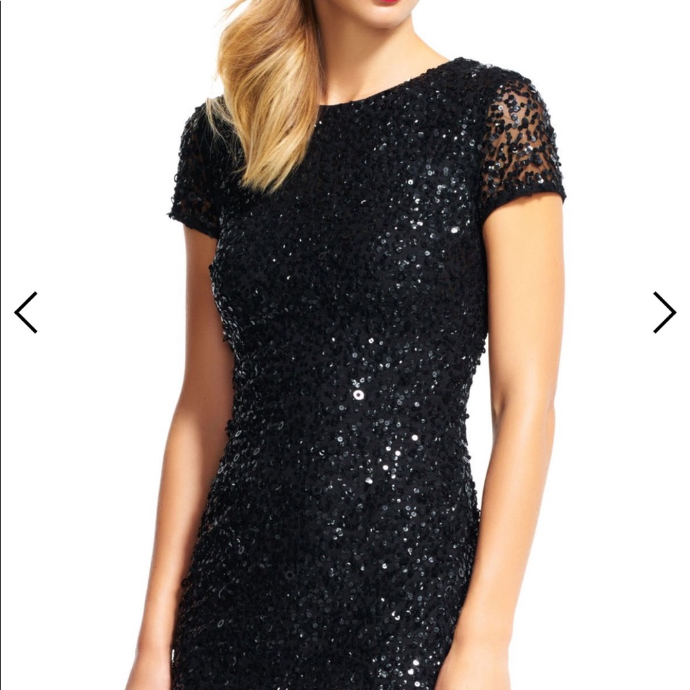 Adrianna Papell Scoop Back Sequin Gown in Lead